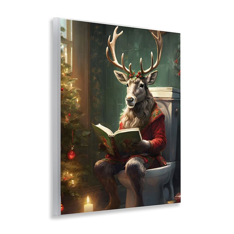 Stupell Reindeer in Festive Bathroom Wall Plaque Art Design By Jo Moulton
