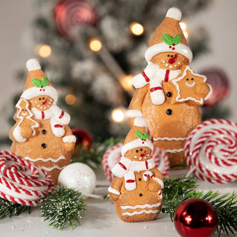 Frosted Gingerbread Snowman with Candy Cane Christmas Figurine - 4"