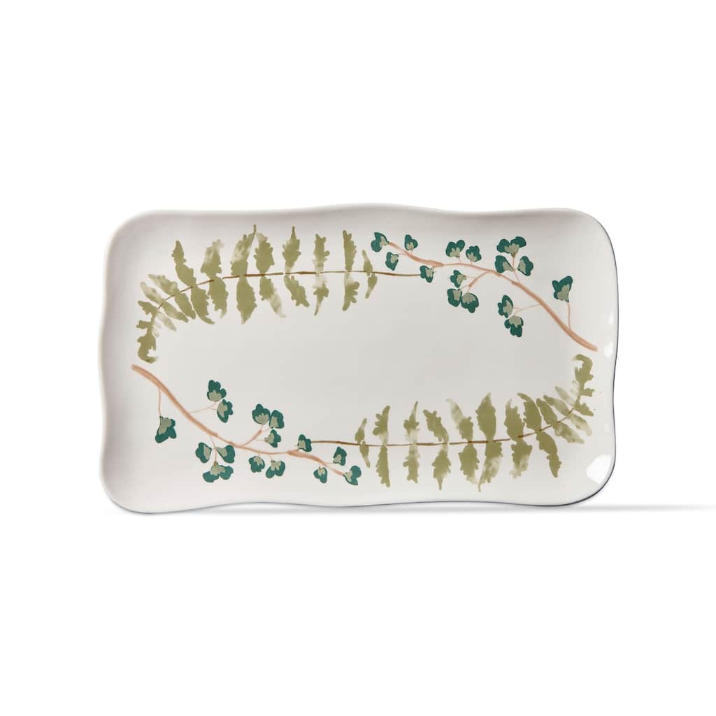 Tree Line Multicolor Rectangular Serving Platter 17x10 Dishwasher Safe Ceramic for Summer Entertaining