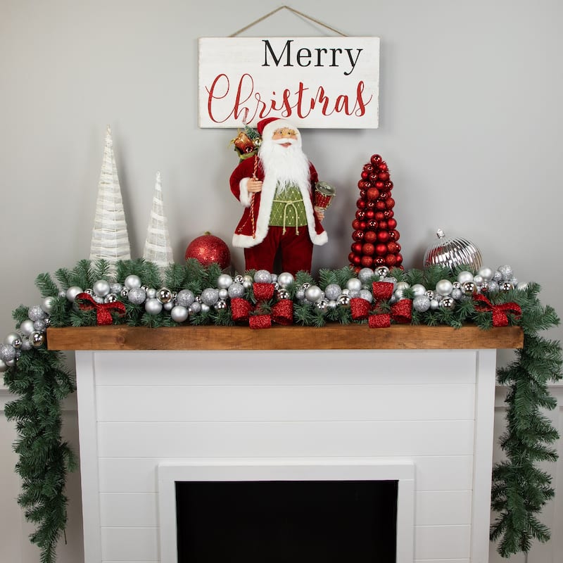 3-Finish Shatterproof Ball Christmas Garland - 6' x 3.5" - Silver - Unlit