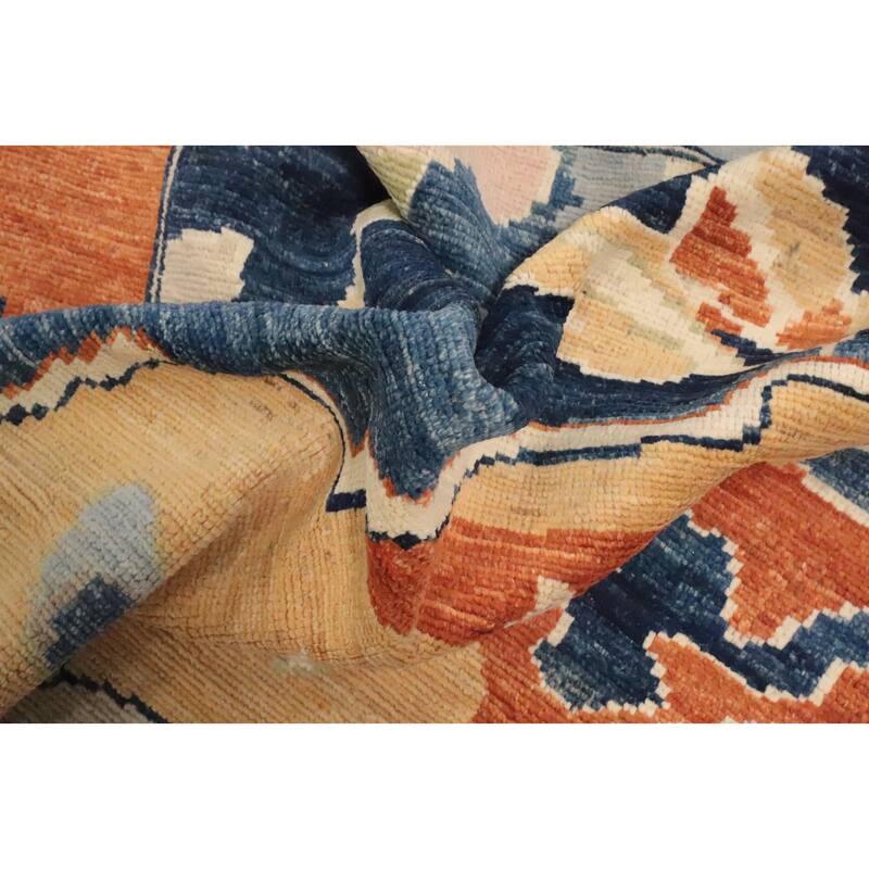 Hand Knotted Oriental 100% Wool Carpet Transitional Floral Navy Blue & Blues Oushak Area Rug - 9' 6'' X 8' 3''