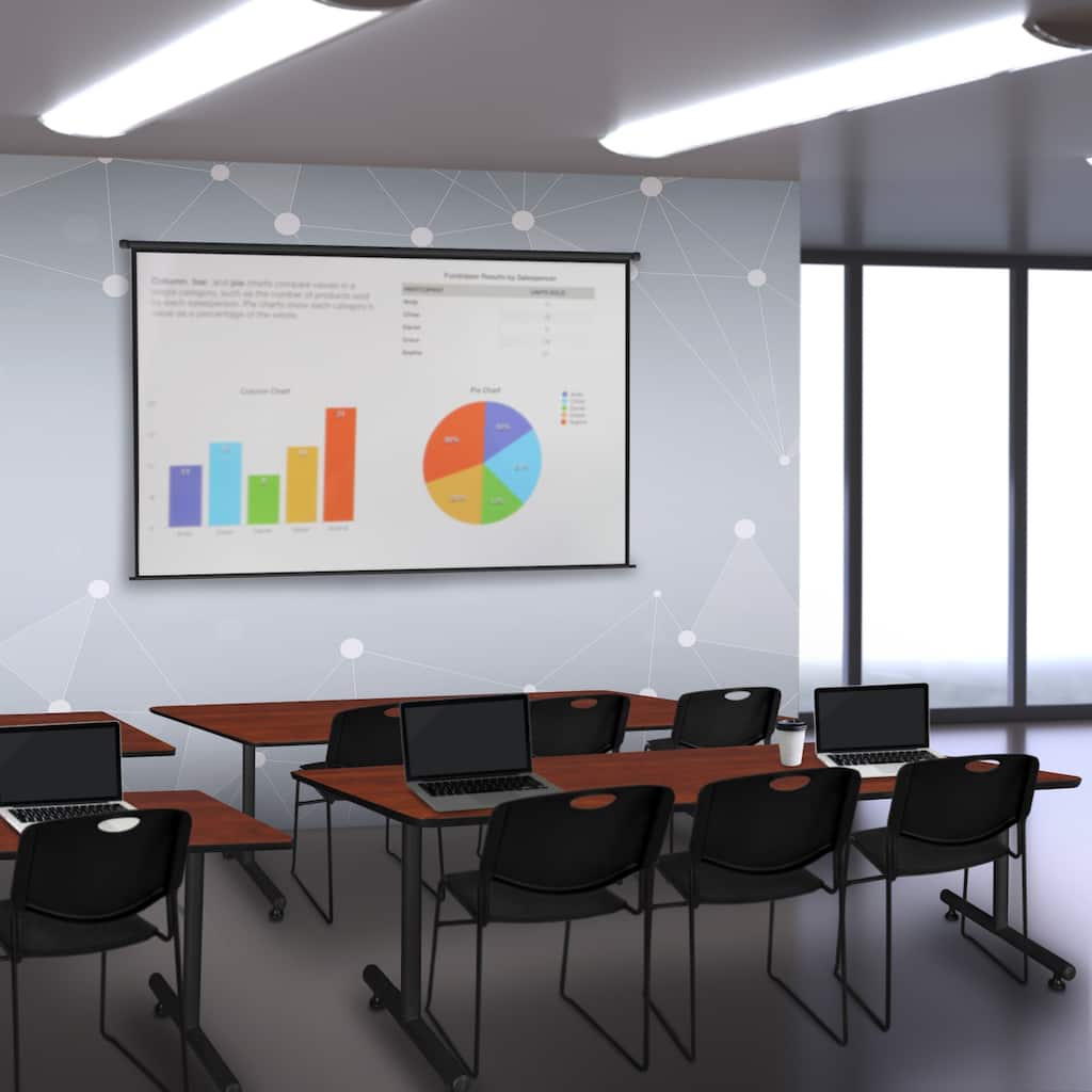 84" x 24" Training Table- Cherry & 3 Stack Chairs- Black - 84 x 24 inches