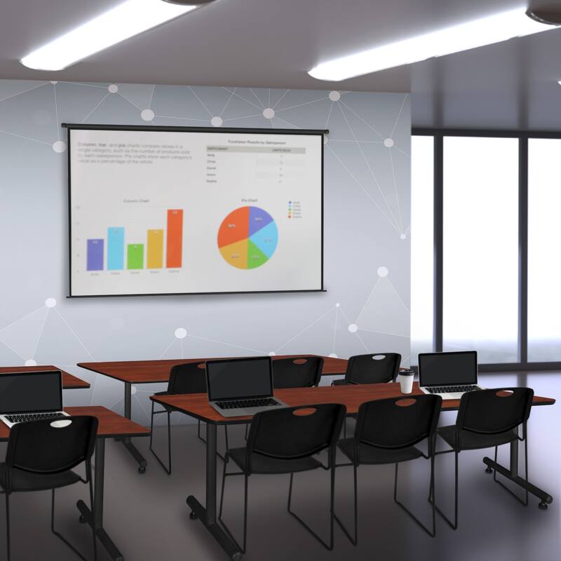 84" x 24" Training Table- Cherry & 3 Stack Chairs- Black - 84 x 24 inches