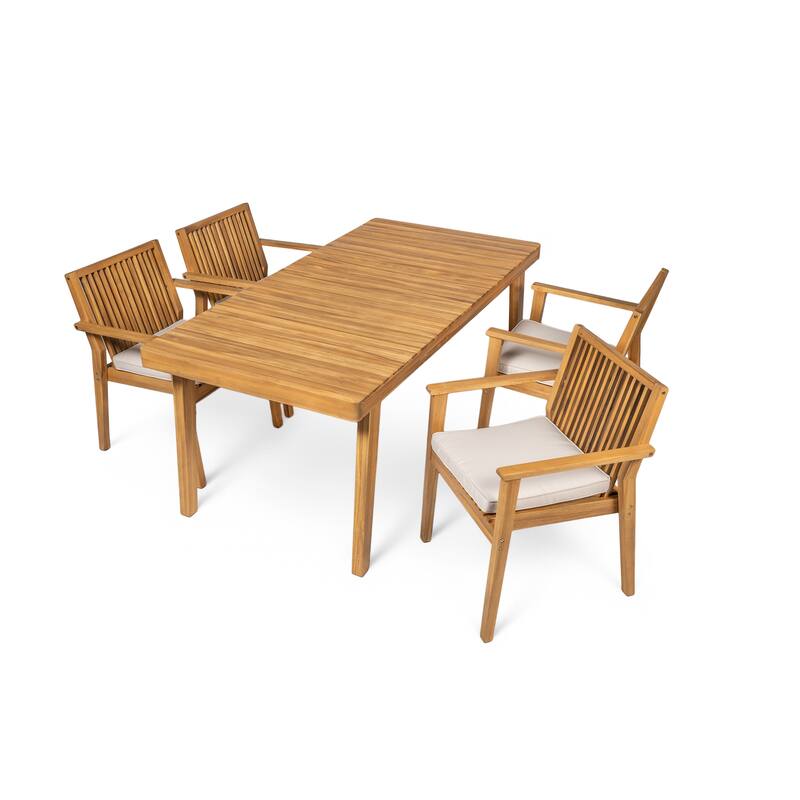 Roomfitters Patio Dining Chairs Set of 2, Acacia Wood Armchairs with Cushions, Outdoor Seating in Natural Finish