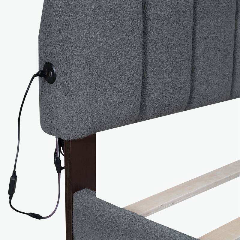 Teddy Fleece Queen Size Upholstered Platform Bed with Drawer - Bed Bath