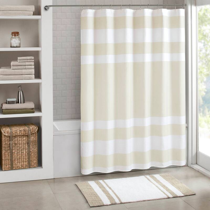 Madison Park Spa Waffle Shower Curtain with 3M Treatment - 72x84" - Cream