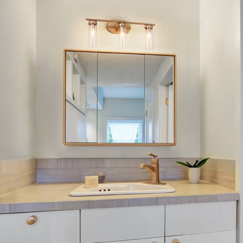 Modern Gold 3-Light Bathroom Vanity Light Cylinder Glass Wall Sconces
