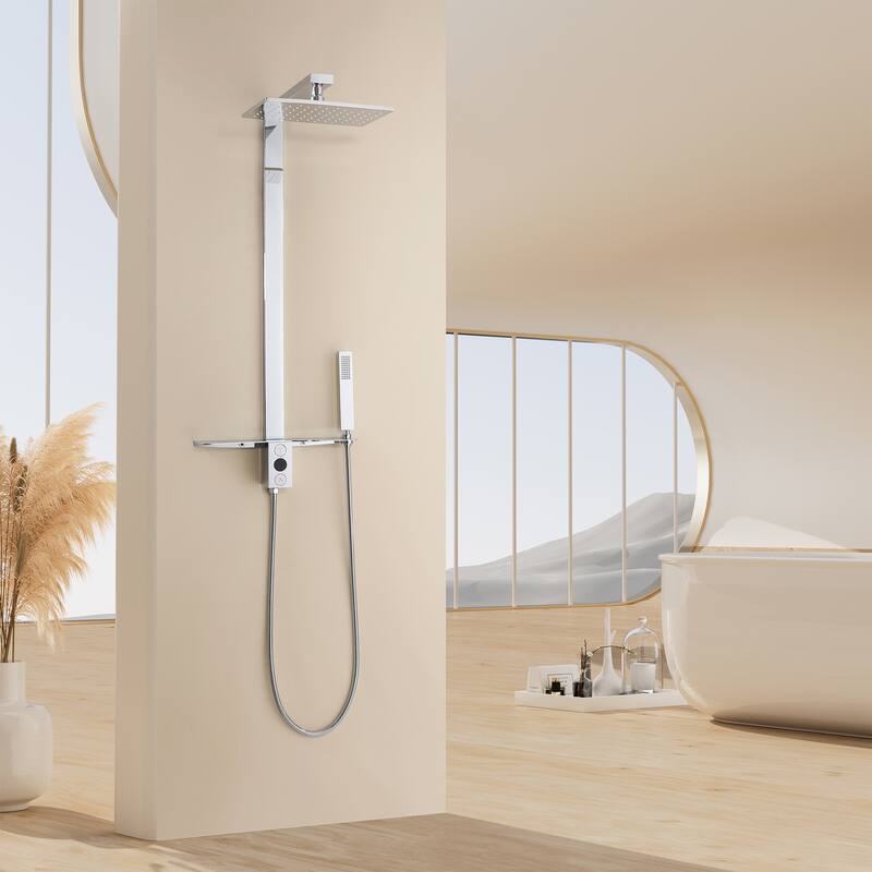 36"H Stainless Steel Exposed Rain Shower System With Handheld Shower (Valve Not Included)