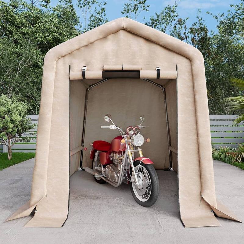 6x8 FT Portable Outdoor Storage Shed, Carport for Motorcycle, Firewood, Garden and Tools - 6X8 Ft - Kahki