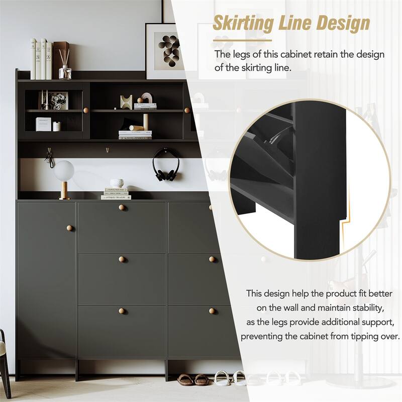 Multifunctional Shoe Cabinet with Storage Shelf and 6 Flip Drawers - N/A