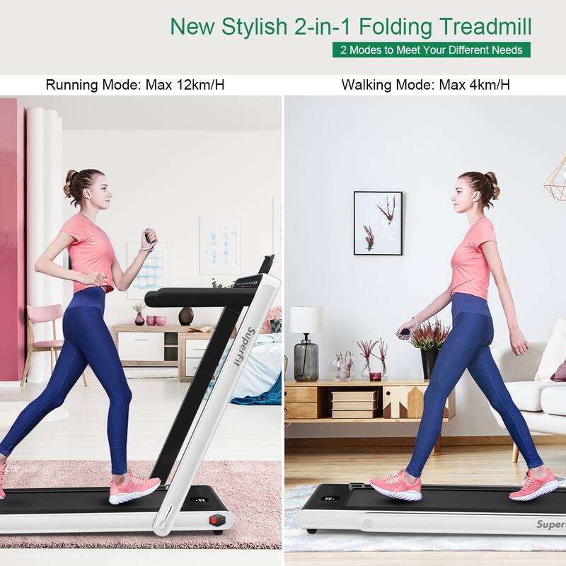 Gymax 2 in 1 Folding Treadmill 2.25HP Running Machine w/ Dual Display - 49'' x 27'' x 42''