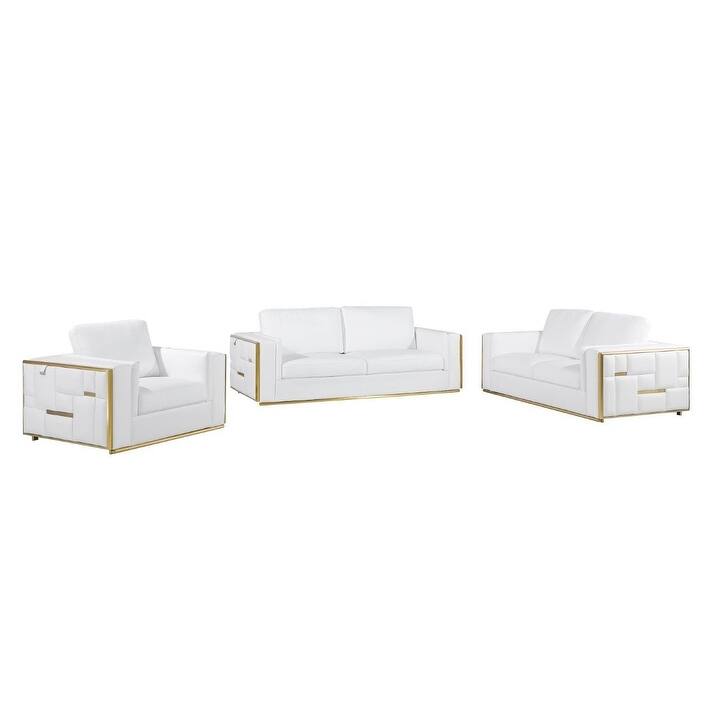 HomeRoots White Top Grain Leather Five Person Seating Set