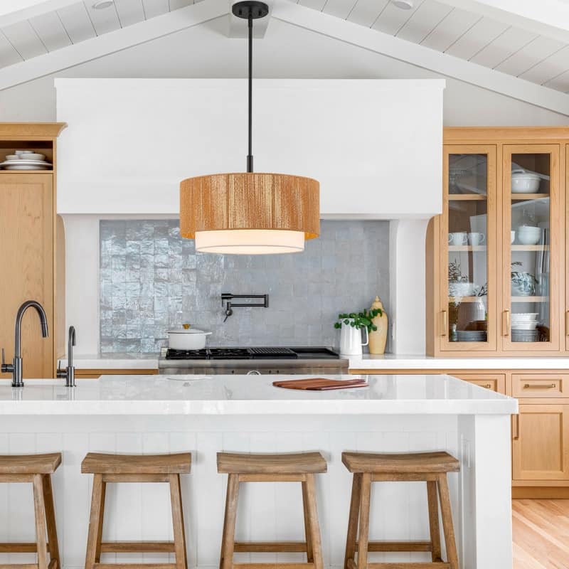 KAWOTI 1-light Adjustable Height Pendant Light with Rattan Shade - W19" x H20"