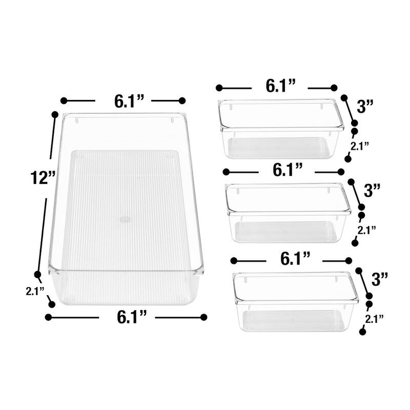 Clear Drawer Organizer Set for Home and Closet - 4 Pc Set