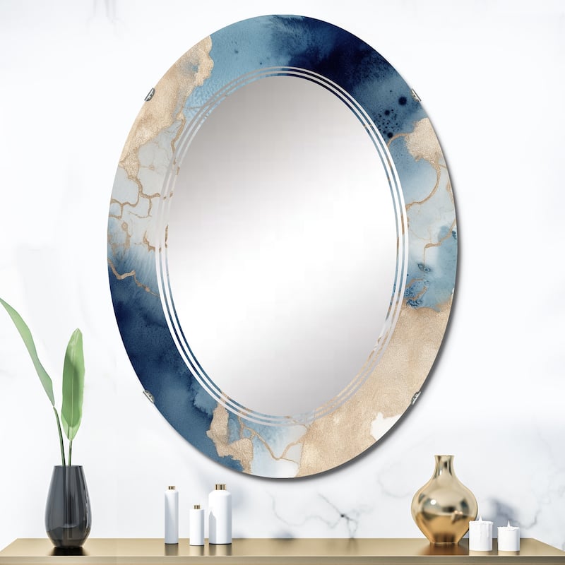 Designart "Blue and Gold Marble Clouds VIII" Fractals Modern Wall Mirror - 24in.x36in.