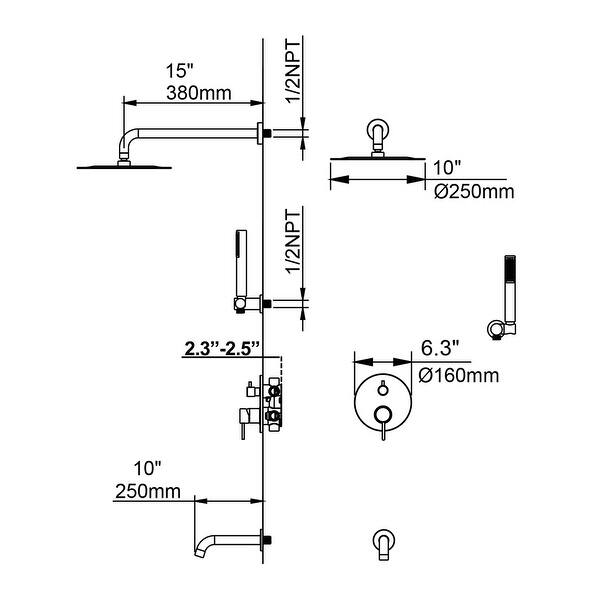Round Three Function Single Handle Concealed Bathroom Shower Set Bed