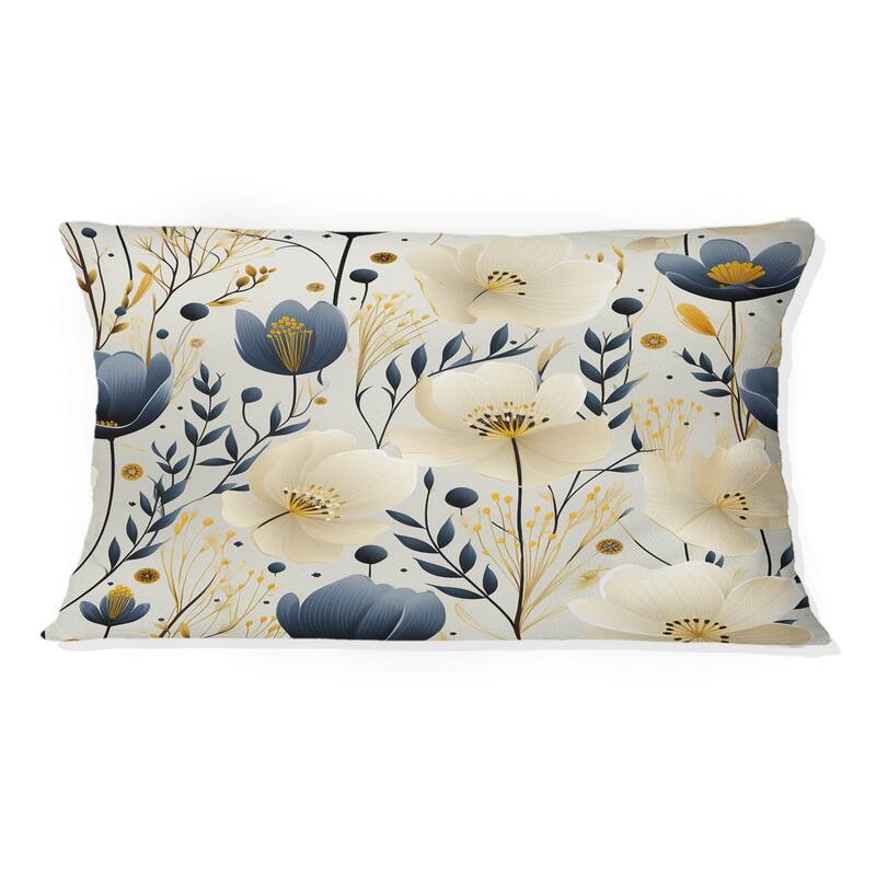 Designart "Ivory & Blue Coastal Serene Floral Pattern" Floral Printed Throw Pillow