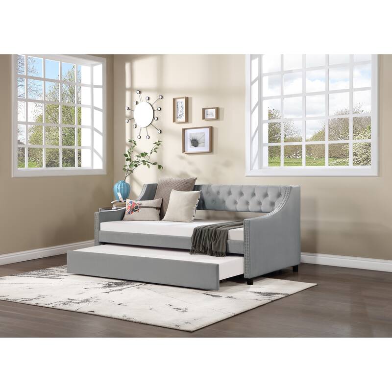 Twin Size Modern Upholstered Tufted Daybed with Trundle