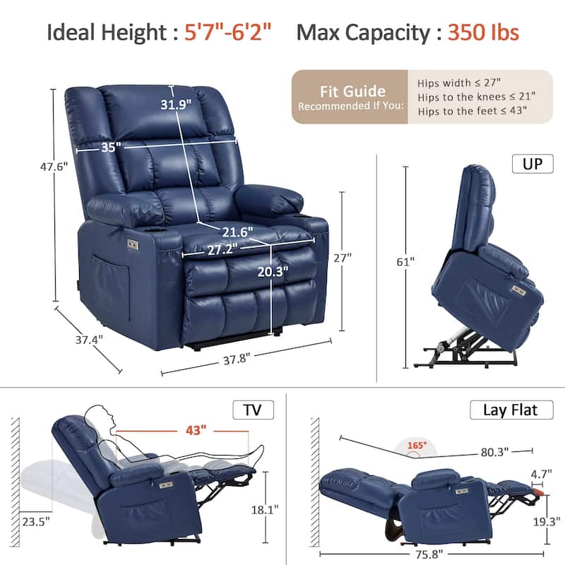 MCombo Dual Motor Power Lift Recliner Chair with Massage and Heat for Big People, Faux Leather R7891 (Large-Wide)