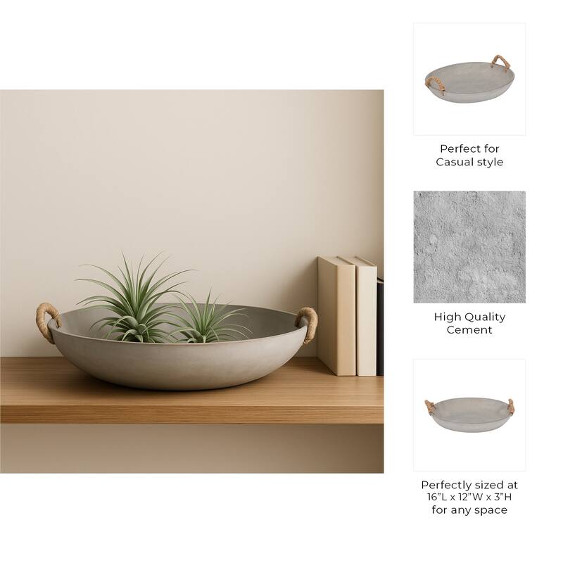 Oval Decorative Bowl with Woven Handles for Home Decor - 12", Gray