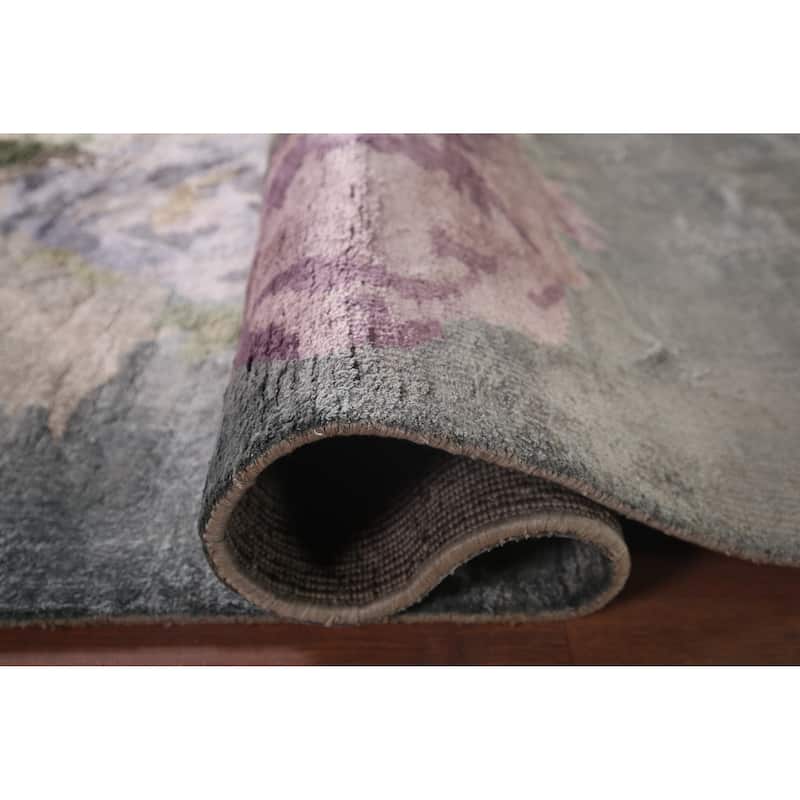 Handmade Gray Abstract Indian Area Rug Oriental Wool & Silk Carpet - 5'5"x 8'4"