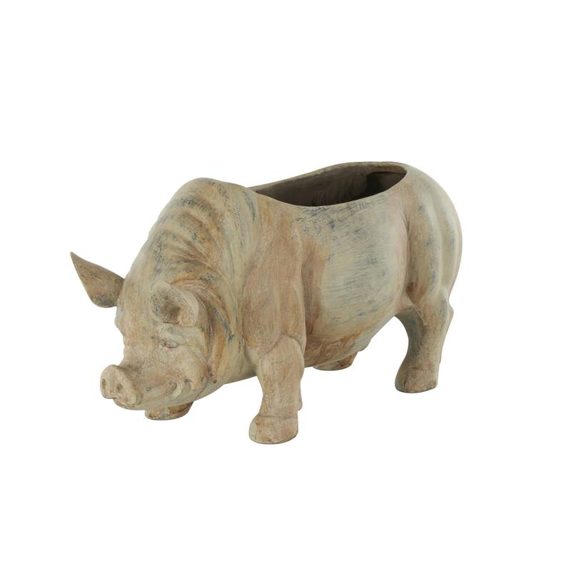 Light Brown Resin Pig Indoor Outdoor Planter with Distressed Details - 7"W x 16"L x 8"H