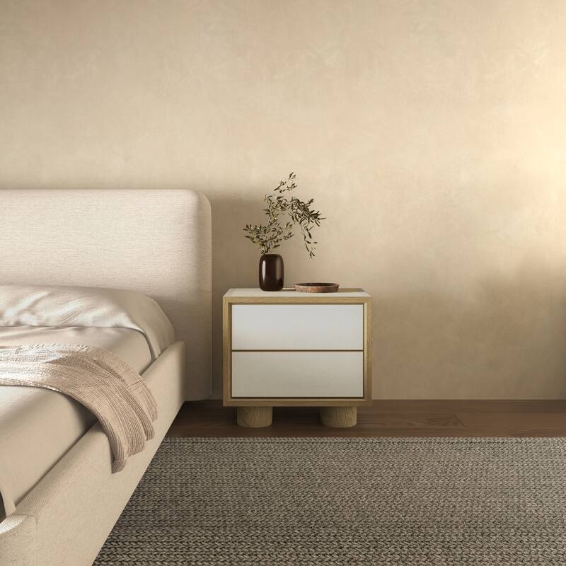 NADAAL STUDIOS Alarno Nightstand, Shagreen Pattern with Antique Gold Frame 2-Drawer, Black