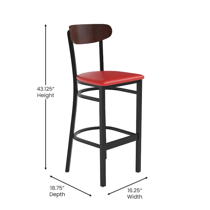 Commercial Metal Barstool with Wood Seat and Boomerang Back