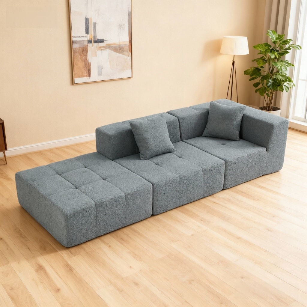 Modern Modular Sectional Sofa, Armless Floor Couch with Removable Back Cushions for Apartment and Living Room