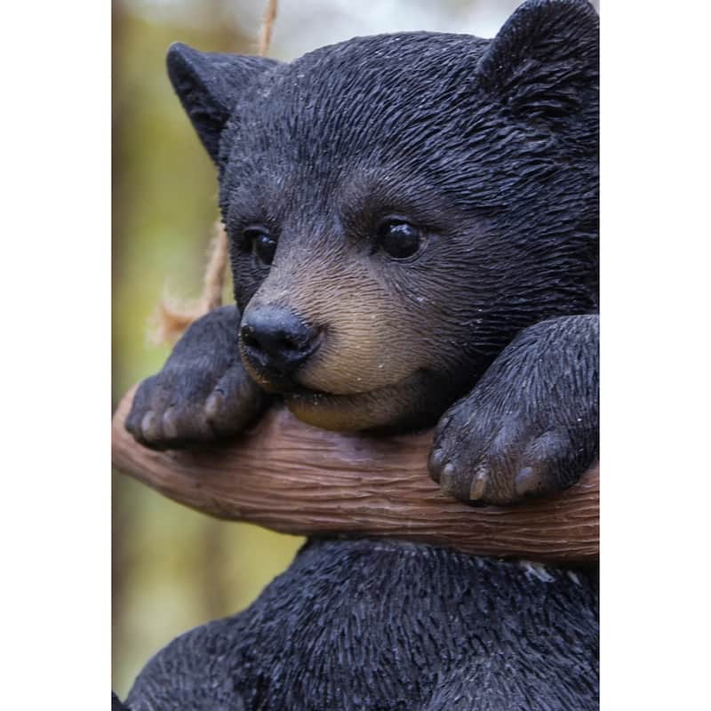 Bear Cub Hugging the Branch Hanging Statue - 5.25" - Black