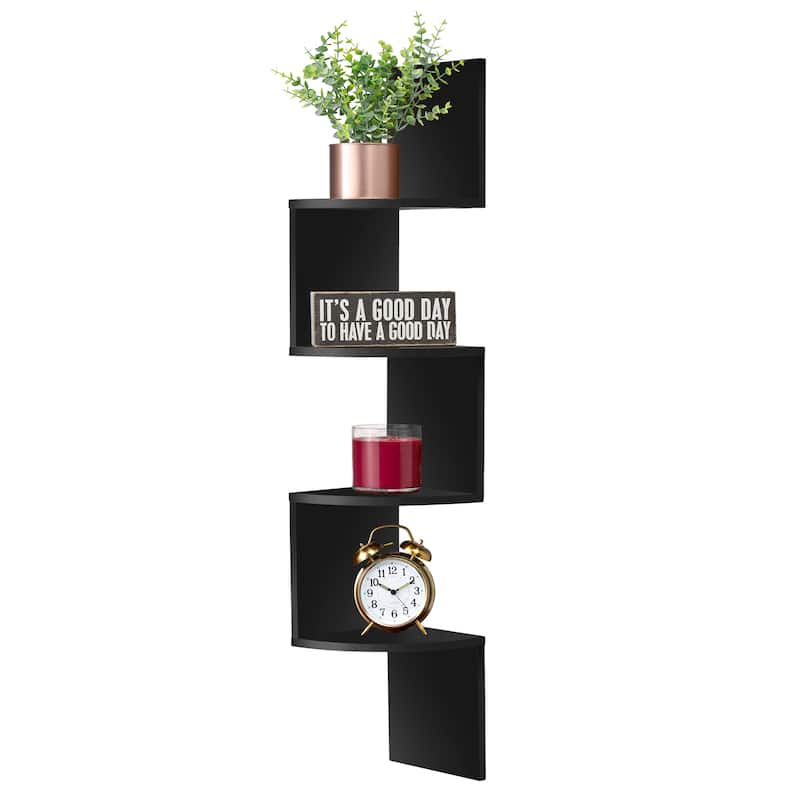 Sorbus 5-Tier Zig Zag Geometric Corner Wall Book Shelf Unit, Decorative Floating Wall Shelf