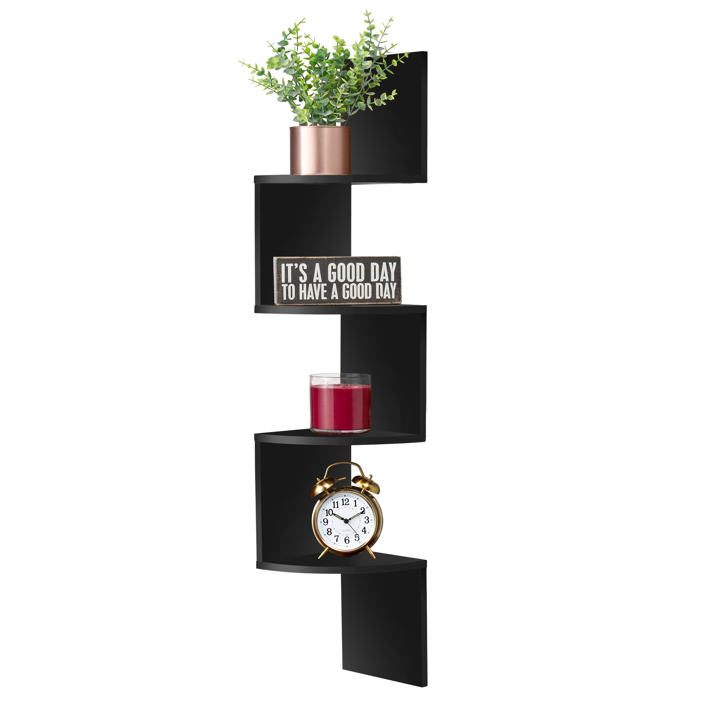 Sorbus 5-Tier Zig Zag 40-inch Geometric Corner Wall Bookshelf Unit, Decorative Floating Wall Shelf