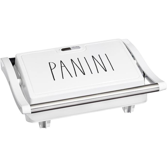 Rae Dunn Panini Maker 750 Watt 2-Slice Press Grill with Indicator Lights Opens 180 Degrees Double Sided Heating Non-stick - Cream