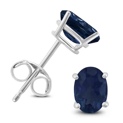 Marquee 14K White Gold 5x3MM Oval Sapphire Earrings