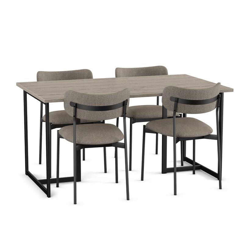 Amisco Mindy Table and Yasmina Chairs 5-Pieces Dining Set - Grey Beige TFL / Greige Bouclé / Black Metal