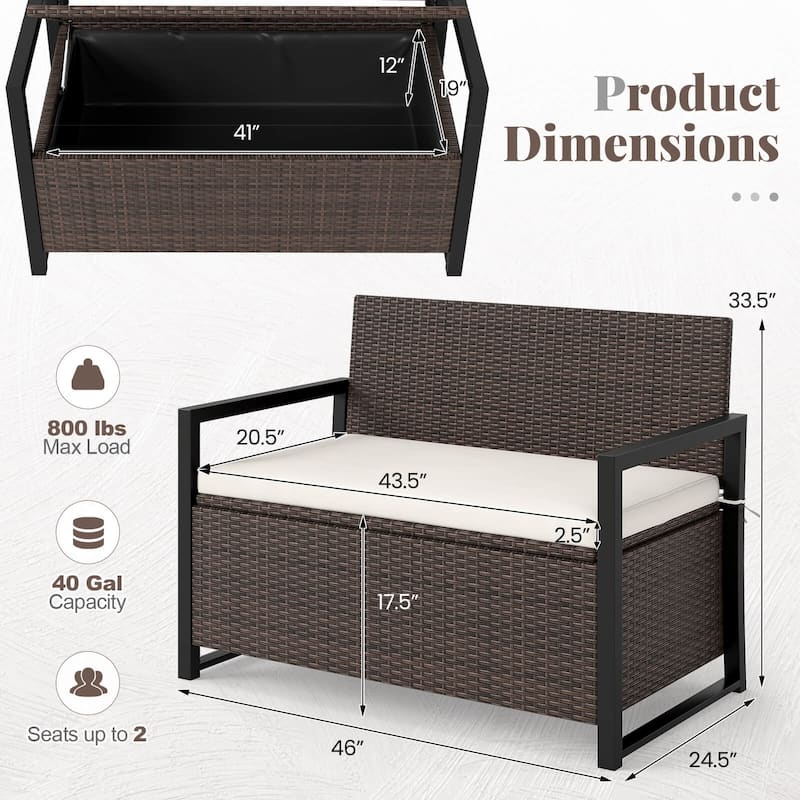 Costway Patio Storage Bench Wicker Loveseat with Built-in Storage & - See Details