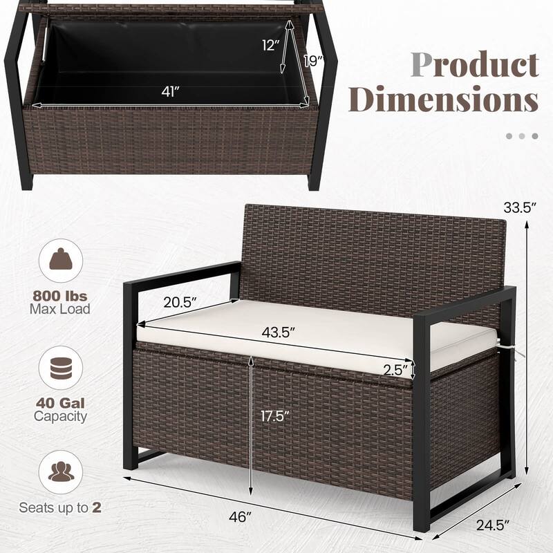 Wicker Outdoor Bench Rattan Deck Box Patio Loveseat