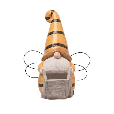 Transpac Resin 18" Multicolor Spring Bee Gnome Wheelbarrow Planter