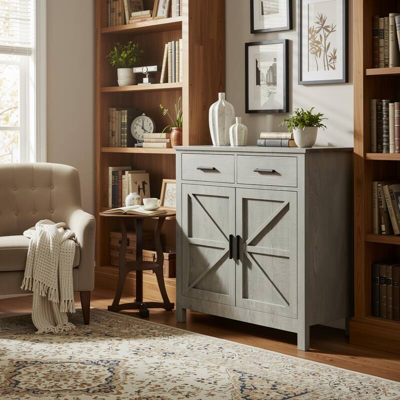 Homy Casa Modern Farmhouse Buffet Cabinet with Storage & 2 Drawers