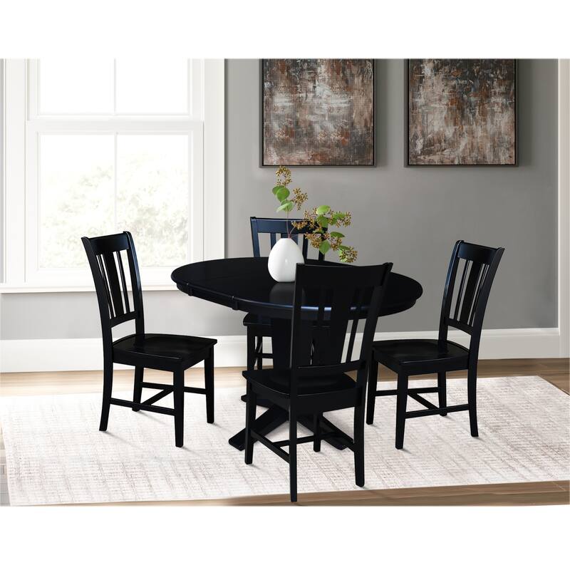 36 in Round Extension Dining Table with 12 in Leaf and Dining Chairs