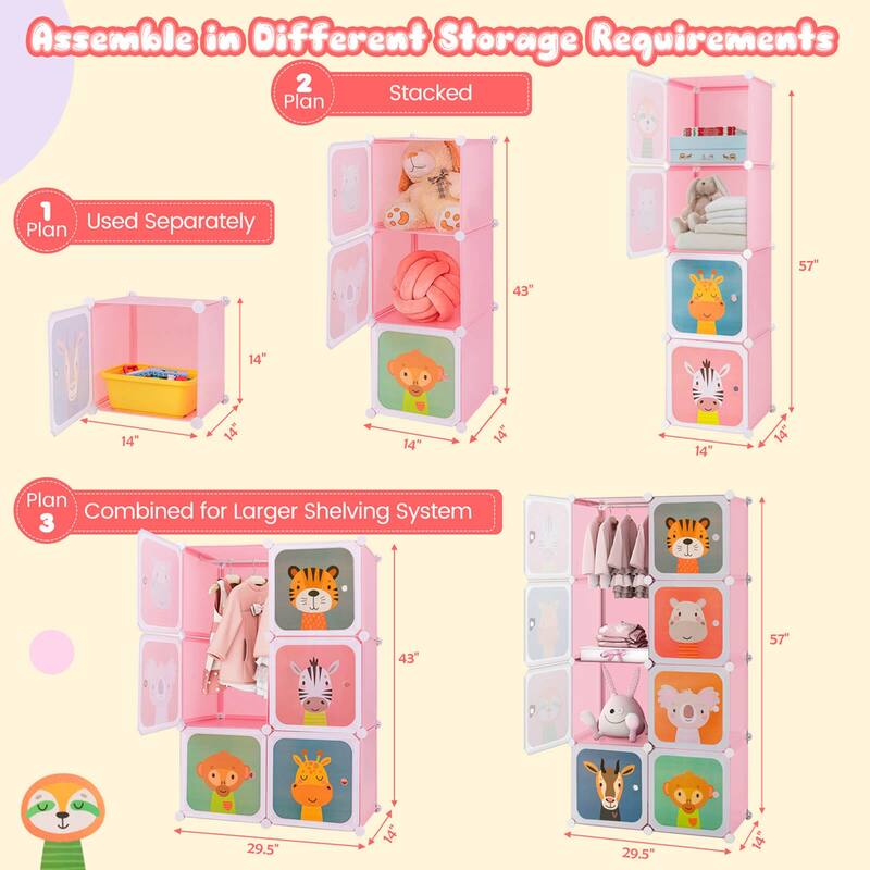 Costway 8-Cube Kids Wardrobe Baby Dresser Bedroom Armoire Clothes