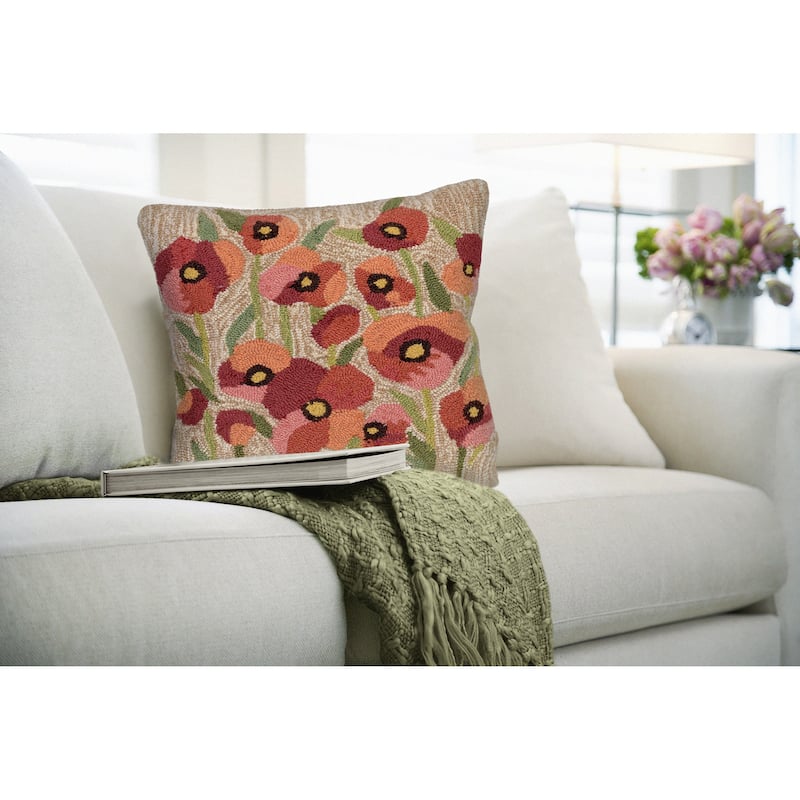 Liora Manne Frontporch Poppies Indoor/Outdoor Pillow Neutral 18" Square