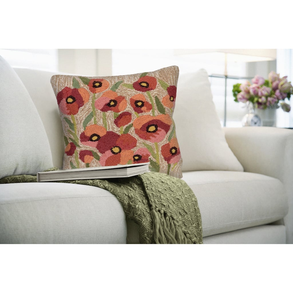 Liora Manne Frontporch Poppies Indoor/Outdoor Pillow Neutral 18" Square