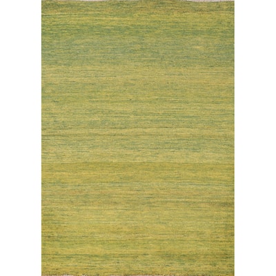 Green Yellow Modern Gabbeh Oriental Rug Hand-Knotted Wool Carpet - 3'4" x 4'9"