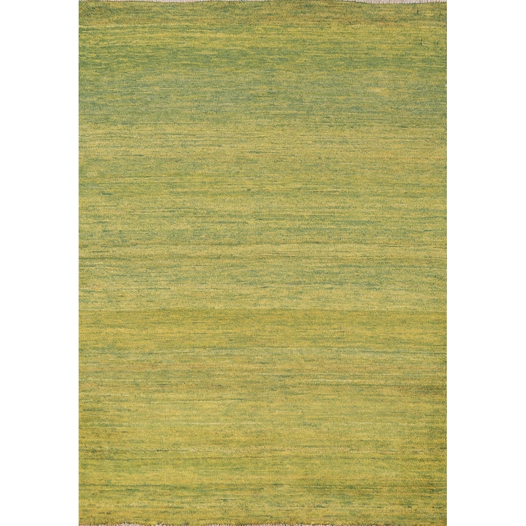 Green Yellow Modern Gabbeh Oriental Rug Hand-Knotted Wool Carpet - 3'4" x 4'9"