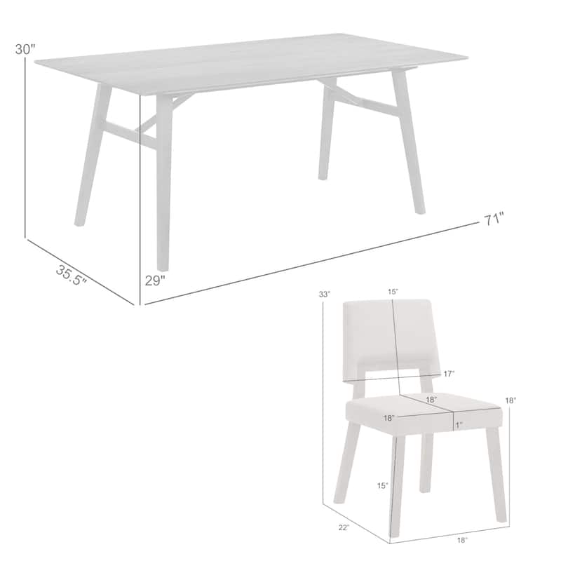 Channell Mid-Century Modern 7 Piece Wood Dining Table Set with 6 Dining Chairs