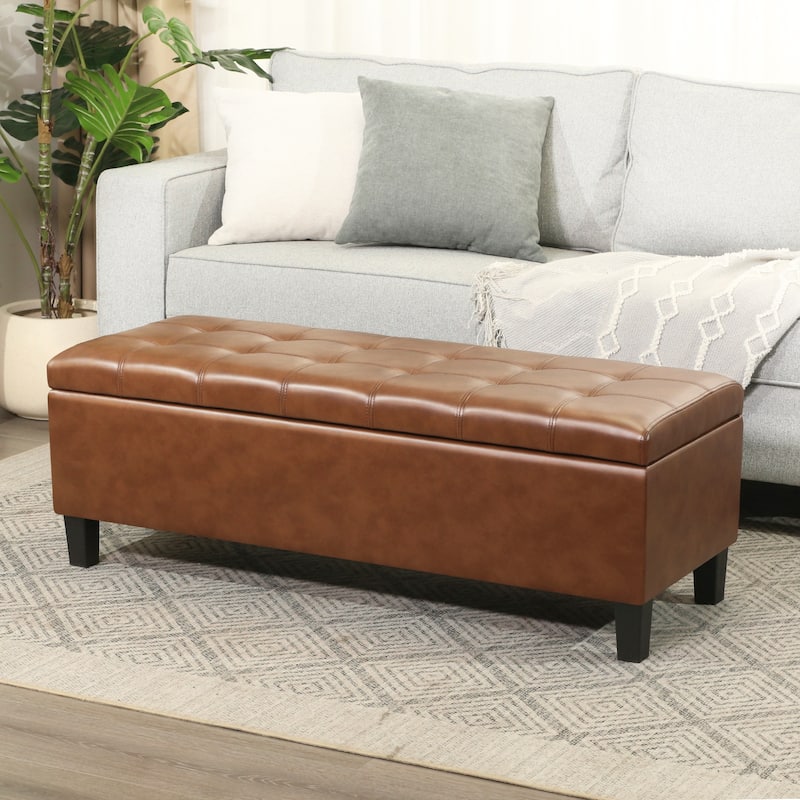 Adeco Faux Leather Storage Ottoman Bench for Living Room