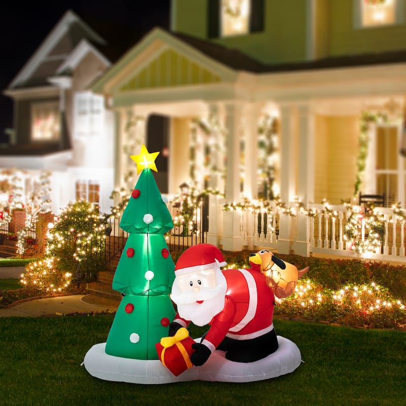 Glitzhome 6.5FT Lighted Dog bites Santa Inflatable Decor