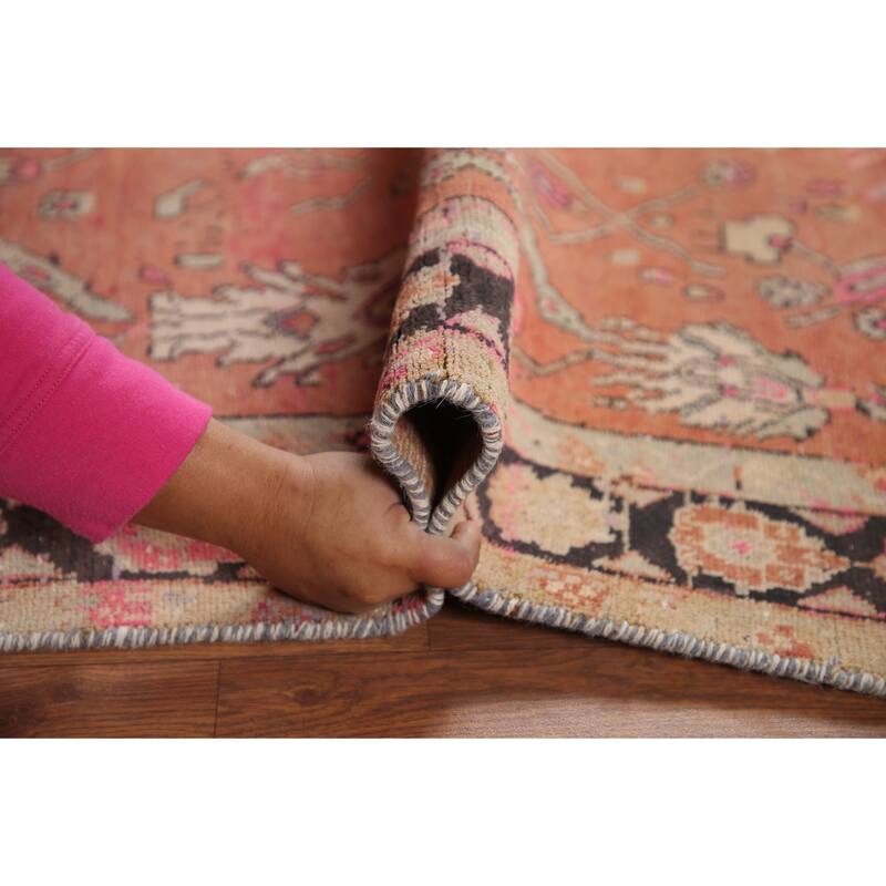 Hand Knotted Oriental 100% Wool Carpet Traditional All-Over Oranges & Rust Tabriz Runner Rug - 9' 7'' X 4' 2''