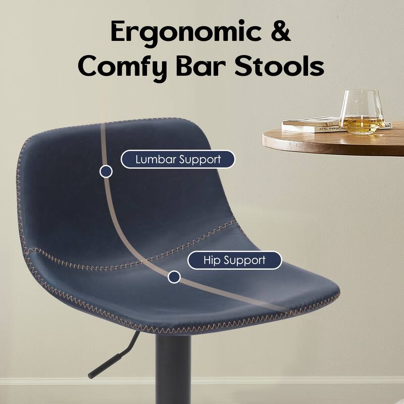 Adjustable Bar Stools Set of 2, Mid Century Modern Swivel Bar Stools, Industrial Bar Height Stools